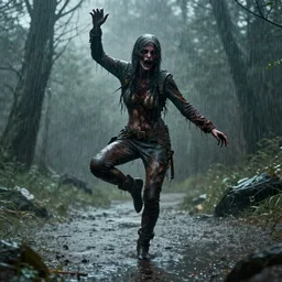 dancing in the rain, post apocalyptic, horror, hyperdetailed, hyperrealistic, nature, soma game art style