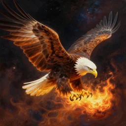 eagle on fire in space, painting, Artstation