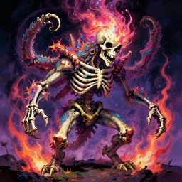 A psychedelic su-monster thunderbeast skeleton , vibrant color scheme, highly detailed, in the style of romanticism, cinematic, artstation, Moebius, Greg rutkowski