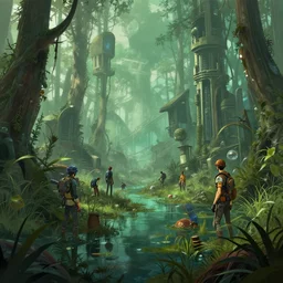 photo environement post futurist swamp : 4, 4 k rtx hdr volume light concept studio matte painting environement digital illustration style art that looks like it is from borderlands and by feng zhu and loish and laurie greasley, victo ngai, andreas rocha, john harris by jesper ejsing, by rhads, makoto shinkai and lois van baarle