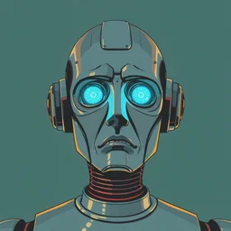 portrait of a robot expressing suffering upon realizing that it is not capable of dreaming by 1 9 5 0 retro futurist illustration