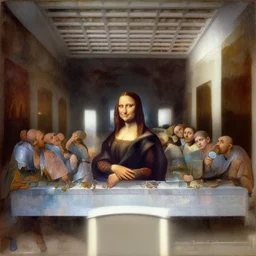 leonardo da vinci ´ s last supper in mcdonalds, oil in canvas