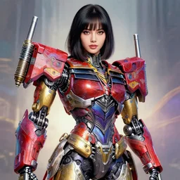 studio portrait of lalisa manobal as legitimate kind colorful female divine mech paladin transformers absurdly beautiful, elegant, young sexy elegant woman, super fine surreal detailed facial illustration by kim jung gi, iraq nadar, intricate lines, clear focus, vivid colors, matte, octopath voyager, final fantasy, unreal engine highly rendered, global illumination, radiant light, intricate environment