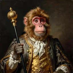 18th century portrait depicting a macaque aristocrat with a scepter