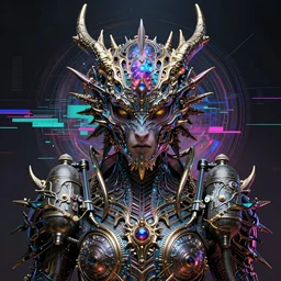 portrait of a demonic dragon, celestial. intricate abstract. cyberpunk, vhs glitch. glorious cosmic helmet. intricate artwork. immaculate. holy. empty oxygen tank. by  wlop, Antoine Collignon, dan mumford. octane render, CGSociety, dan witz very coherent symmetrical artwork. cinematic, hyper realism, high detail, octane render, 8k, iridescent accents, deep color