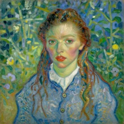 an impressionist portrait painting of anna de armas by van gogh, garden background, shallow depth of field, canon 5 0 mm tilt - shift lens f 1. 2