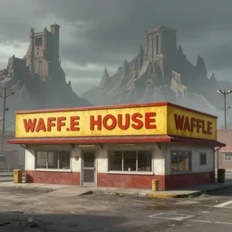 a matte painting of a Waffle House inside of Mordor,