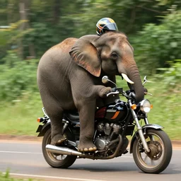 an elephant riding a motorcycle