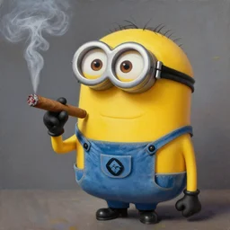 minion smoking a cigar, oil painting