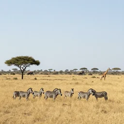 beautiful award winning photo of landscape in Africa, zebras and elephants and giraffes in the distance