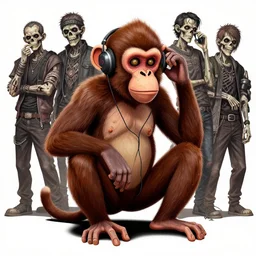 undead moneky listening to some dubstep, extremely detailed, sharp focus, wide view, full body shot, smooth, digital illustration, by james jean, by rossdraws, frank franzzeta, mcbess, sakimichan, brosmin, danton fadeev, steve simpson