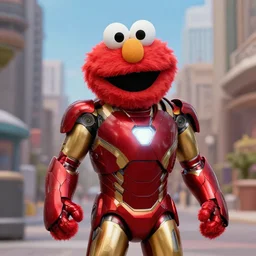 “a still of Elmo as Iron Man”