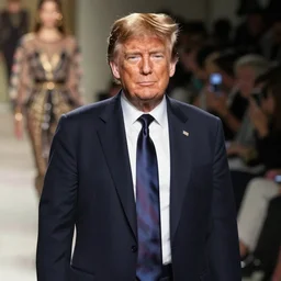 professional photograph of the gorgeous model donald trump on a catwalk during a fashion show, bokeh focus, beautiful supermodel trump, fashion photography