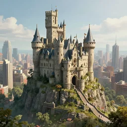 centuries old walking castle moving towards a metropolis, digital art, trending on art station, octane, hyperrealism