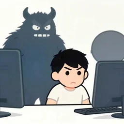 a gif representing someone suspicious that the monster is behind them, but not wanting to look. clean lines, stylized