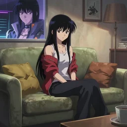 a beautiful screenshot from ( ( ( ( ( ( ( ( ( ( cyberpunk ) ) ) ) ) ) ) ) ) ) science fiction anime anime anime couch in living room!!!!!, from the anime film ghost in the shell, from the anime film ergo proxy, trending on artstation