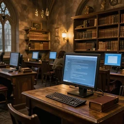 Photo of a computer in Hogwarts common room