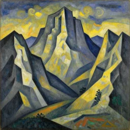 a cubistic illustration of Cubism Mountain Range, Cubism Mountain Range with fractal sunlight, award-winning, masterpiece, in the style of Paul Cézanne, George Braque,Mountain Mountain Mountain Mountain Mountain Mountain Mountain