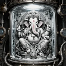steampunk cryo chamber containing an ganesha, high details, intricately detailed, by vincent di fate, inking, 3 color screen print, masterpiece, trending on artstation,, sharp, details, hyper - detailed, hd, 4 k, 8 k