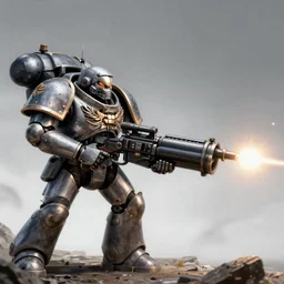 chaos space marine shooting his bolter, ultra realistic, octane render