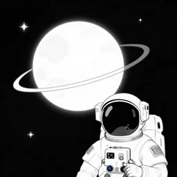 ink lineart drawing of a planet, looming over an astronaut's shoulder, wide angle, space background, artstation, illustration, high contrast, deep black tones contour