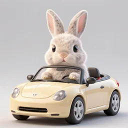 a cute bunny driving a fully visible convertible, studio photo, high quality