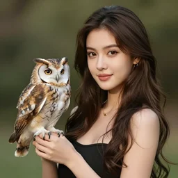 portrait of beautiful girl holding an owl