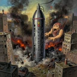 centred painting of a biological weaponused on populated city, agony, pain, destructive, toxic waste, octane rendering, trending on artstation, studio ghibli, michael whealan and james gurney