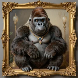 baroque rococo painting posing Fancy Royal Gorilla Greg Hildebrandt Lisa Frank high detail cute whimsical