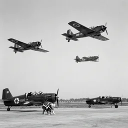 photograph of a cat crew fighters on ww 2, historical photograph, black and white, 8 mm