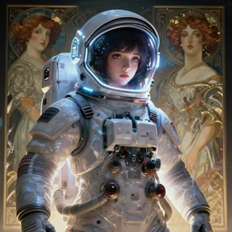 beutiful anime girl as a futuristic astronaut, helmet with led lights, volumetric lighting, glowing lights, 4 k, octane, digital painting, artstation, concept art, sharp focus, illustration, cinematic film still, art by artgerm and greg rutkowski and alphonse mucha, wide angle view,