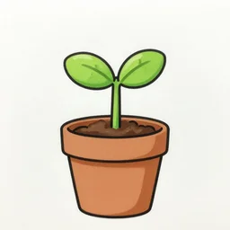 cartoon drawing of plant sprouting in cute flower pot