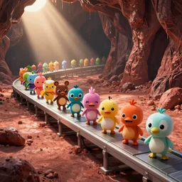 the cast of veggietales on a conveyor belt awaiting their impending death, NOW ADD IN HELL