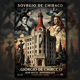 [Poster! of a soviet Bordeaux in a stunning brutalism by Giorgio de Chirico, Rene Magritte, George Tooker, Titian]