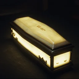 a glowing coffin, film still from the movie directed by beeple