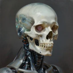 portrait of cyborg augmented human with glass skull, a cyberpunk, by highly detailed oil painting, soft light 4 k, cinematic composition, cinematic lighting, sharp focus, masterpiece by artgem, bernie barnes and jenny saville