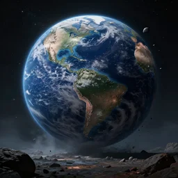 huge outer space asteroid crashing into earth, post apocalyptic, dark fantasy, liminal space, dark paradise, digital art, 4 k