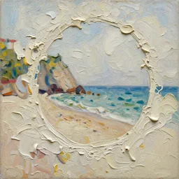 palette knife painting of a close up of a three - dimensional thick impasto oil painting of a beautiful italian beach scene, seen through complex globular texture, lots of thick encrusted paint, vast amounts of wax - like lines of dripping oil paint cover nearly everything, painted by degas, background thick encrusted paint