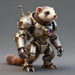 futuristic steampunk ferret - shaped mech, steampunk ferret - robot, borderlands - inspired ferret - shaped robot