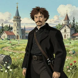 Grigori Rasputin traveling through a beautiful Soviet world, horror, illustrated by Anato Finnstark and Hayao Miyazaki, trending on artstation