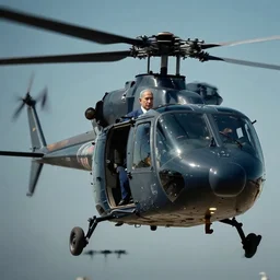 benjamin netanyahu as the terminator in a helicopter, establishing shot, cinematic lighting
