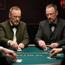 saul goodman and walter white playing poker, ultra realistic, cinematic