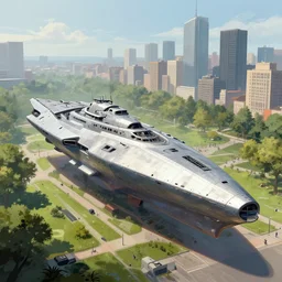 concept art, next - gen prometheus - class landship in a city park, epic, master, illustration, digital art, hd