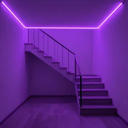 interior of a stairroom, purple neon light, concept art.