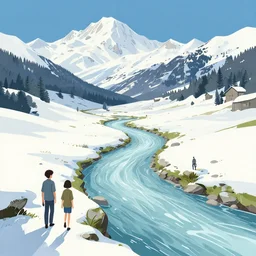 a river flowing through the snowy mountains of austria, median photoshop filter cutout vector behance hd by jesper ejsing, by rhads, makoto shinkai and lois van baarle, ilya kuvshinov, rossdraws, illustration, art by ilya kuvshinov and gustav klimt