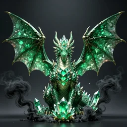 a concept art of an emerald dragon with two wings centered in the frame, emerald crystals, black smoke, fantasy character portrait, ultra realistic, wide angle, highly detailed, artwork by blizzard, artstation, boris vallejo, craig mullins