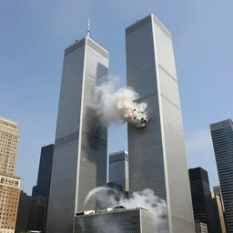 exclusive photos of the twin towers falling, hyperrealism, no blur, 4k resolution, ultra detailed, style of CNN, The New York Times, Reuters