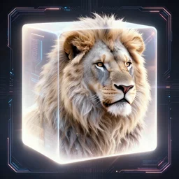 aesthetic portrait commission of a of a male fully furry lion, solid cube of light, hard edges, product render retro - futuristic poster scifi, lasers and neon circuits, intricate, elegant, highly detailed, digital painting, artstation, concept art, smooth, sharp focus, illustration, dreamlike, art by artgerm