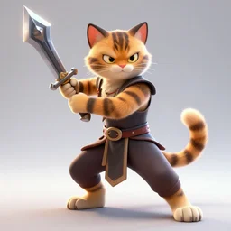 character concept portrait, a warrior cat holding a metal weapon in a combat stance, bright glowing, 3 d rendered, 3 d rendering, dramatic lighting, unreal enginedigital painting, concept art, smooth, sharp focus, illustration, 8 k resolution, trending on art station, cinema 4 d, behance hd
