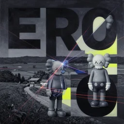 typography, futuristic fine lasers tracing, futuristic japan rural nature touring and ceramics, steven meisel, kaws, rolf armstrong, mondrian, kandinsky, perfect geometry abstract acrylic, octane hyperrealism photorealistic airbrush collage painting, dark monochrome, fluorescent colors, minimalist rule of thirds, eighties eros